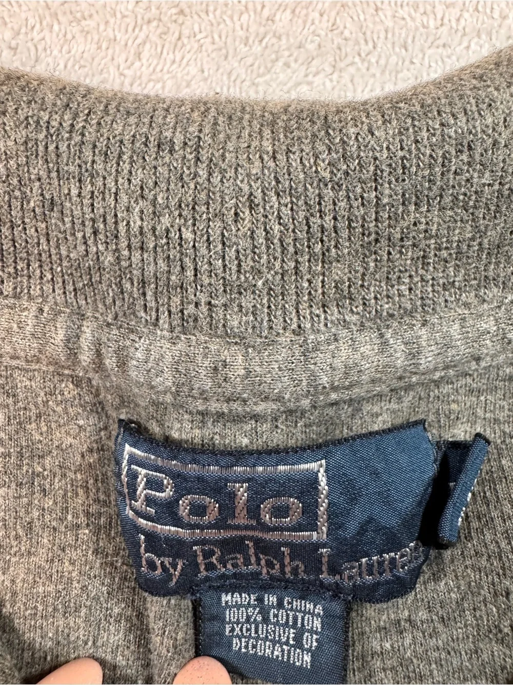 Men’s Polo Ralph Lauren Grey Quarter-Zip Sweatshirt 100% Cotton Size XL